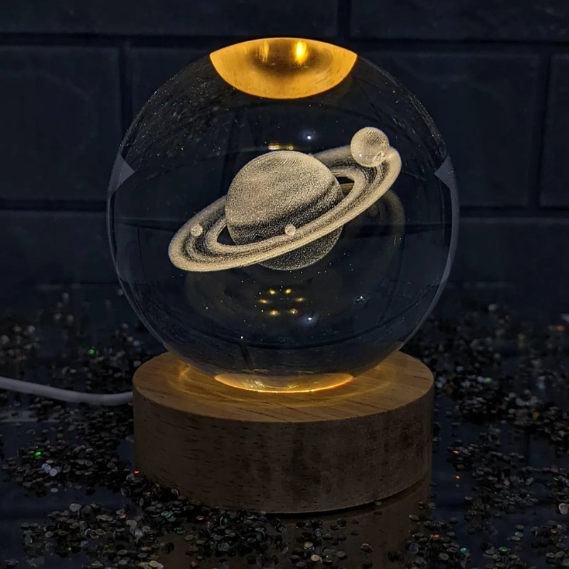 🪐 Saturno Esfera espacial 3D con base de luz ✨😍