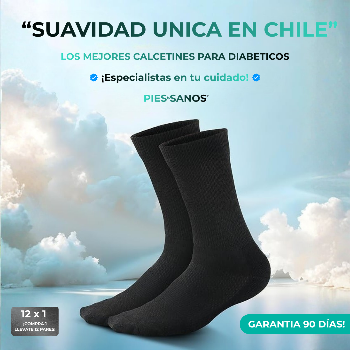 CALCETINES ESPECIALES PARA DIABETICOS SIN COSTURA, NO APRIETAN NI DEJAN MARCAS - PIES SANOS® PACK 12 PARES